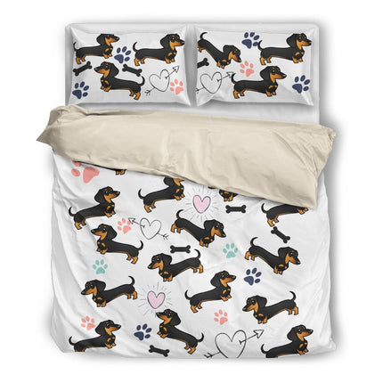 White bedding with dachsund and hearts - Carbone's Marketplace