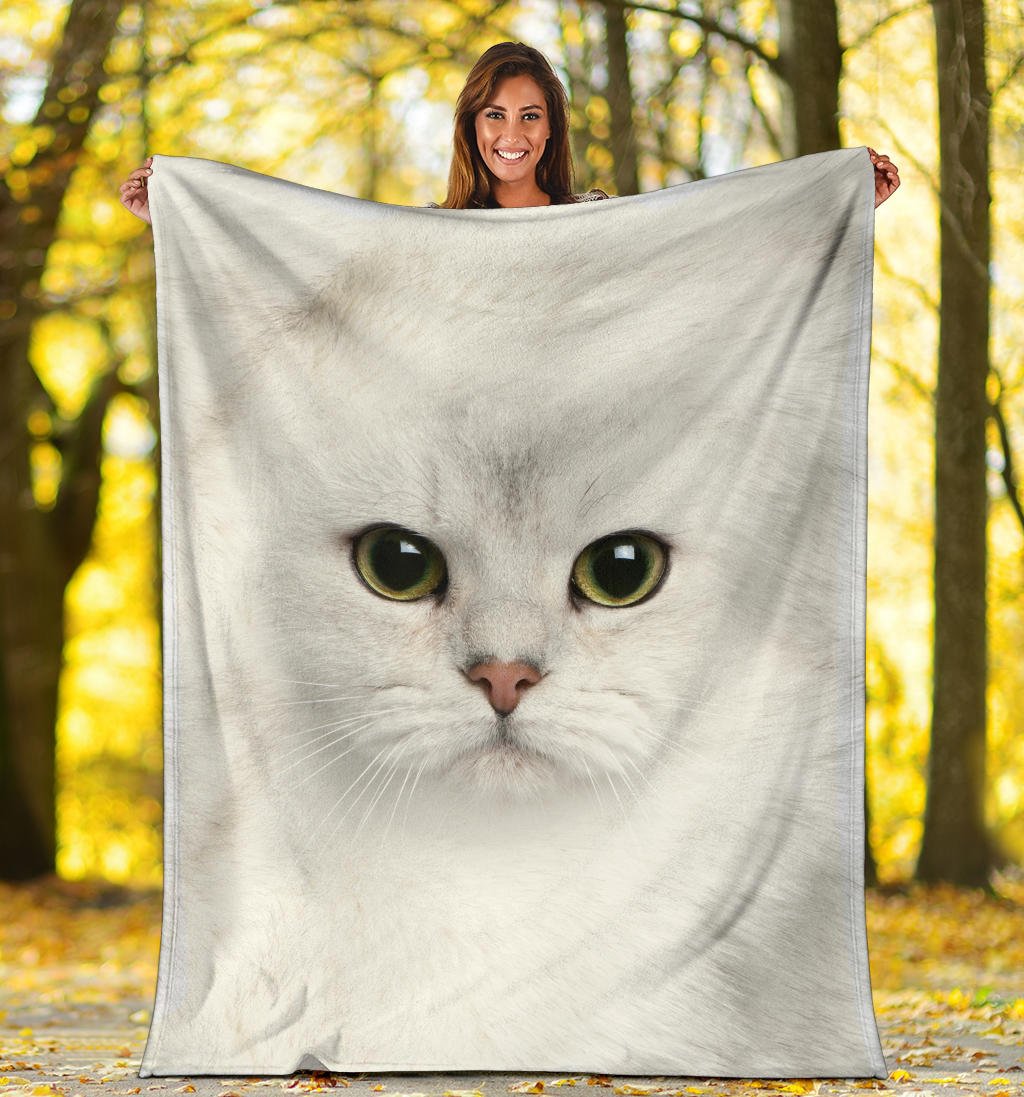 White Cat Face Hair Blanket - Carbone's Marketplace