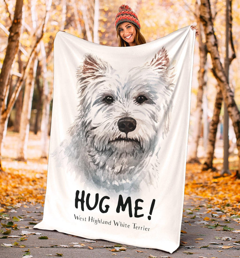 White Terrier Watercolor Portrait Premium Blanket, Hug Me Dog Drawing - Carbone's Marketplace