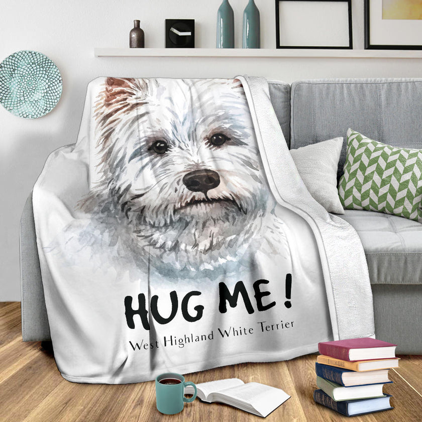 White Terrier Watercolor Portrait Premium Blanket, Hug Me Dog Drawing - Carbone's Marketplace