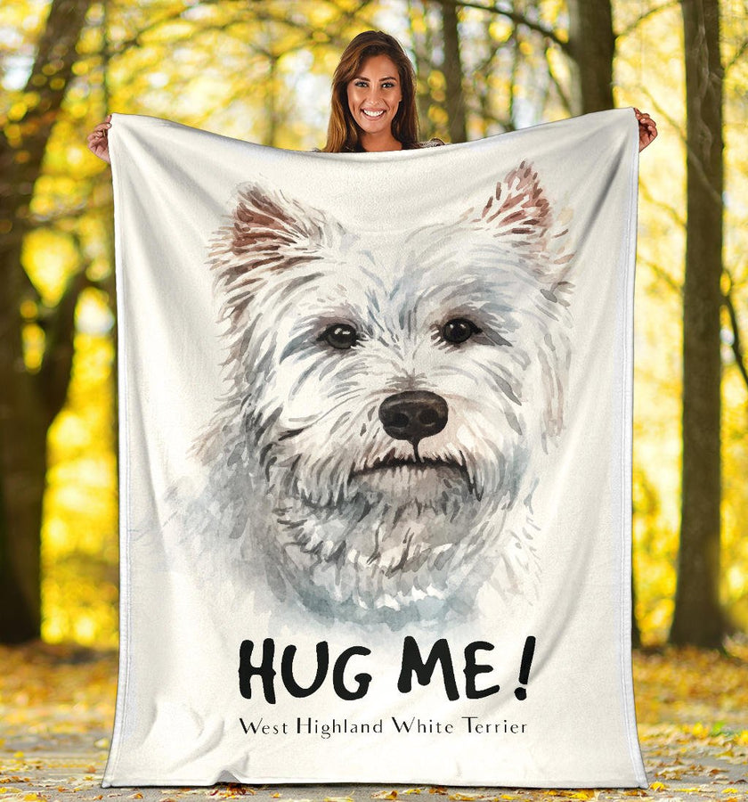 White Terrier Watercolor Portrait Premium Blanket, Hug Me Dog Drawing - Carbone's Marketplace