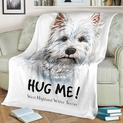 White Terrier Watercolor Portrait Premium Blanket, Hug Me Dog Drawing - Carbone's Marketplace