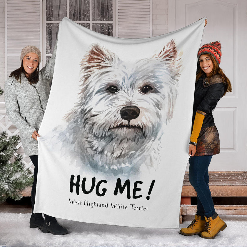 White Terrier Watercolor Portrait Premium Blanket, Hug Me Dog Drawing - Carbone's Marketplace