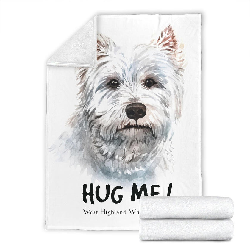 White Terrier Watercolor Portrait Premium Blanket, Hug Me Dog Drawing - Carbone's Marketplace