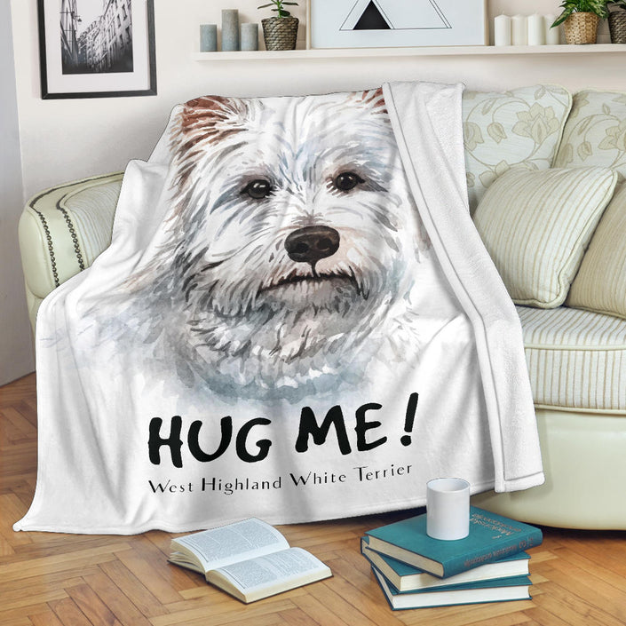 White Terrier Watercolor Portrait Premium Blanket, Hug Me Dog Drawing - Carbone's Marketplace