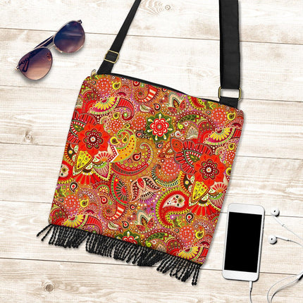 Wild Orange Red Paisley Boho Crossbody Bag - Carbone's Marketplace