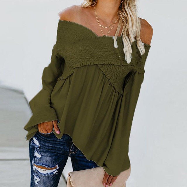 Women Sexy Off Shoulder Shirts Irregular Hem Blouse Shir - Carbone's Marketplace