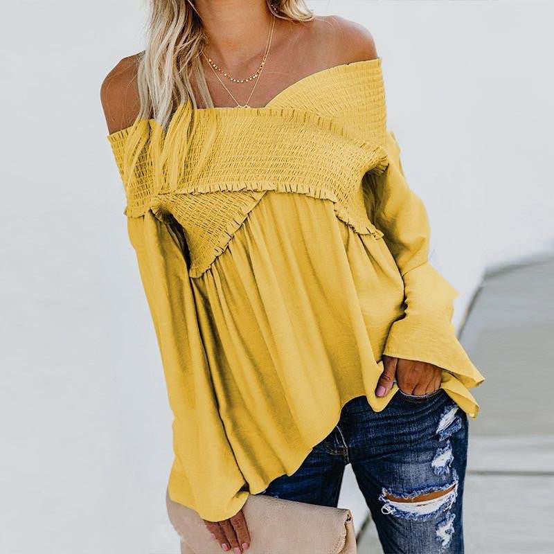 Women Sexy Off Shoulder Shirts Irregular Hem Blouse Shir - Carbone's Marketplace