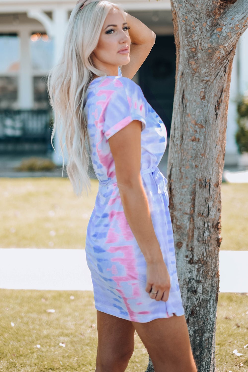 Women Tie - Dye Belted T-Shirt Dress - Carbone's Marketplace