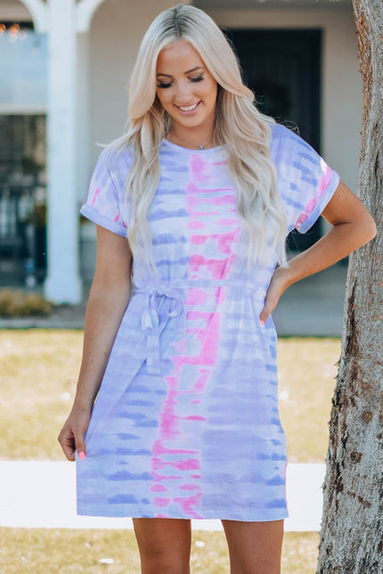 Women Tie - Dye Belted T-Shirt Dress - Carbone's Marketplace