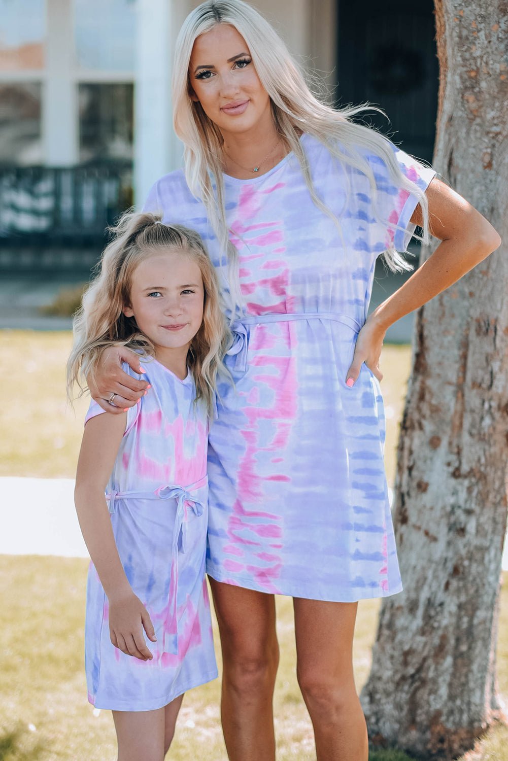 Women Tie - Dye Belted T-Shirt Dress - Carbone's Marketplace