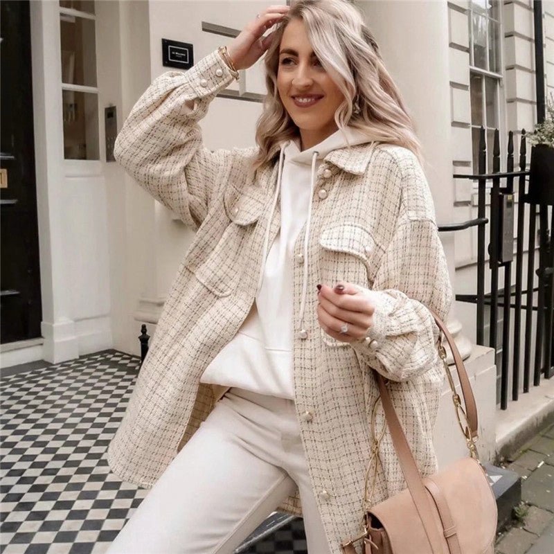 Women vintage oversize plaid long shirts autumn - Carbone's Marketplace
