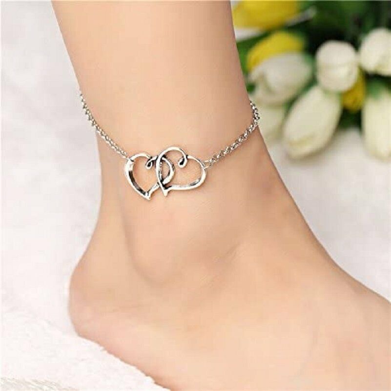 Women's Double Heart Arrow Shape Ankle Bracelet - Carbone's Marketplace