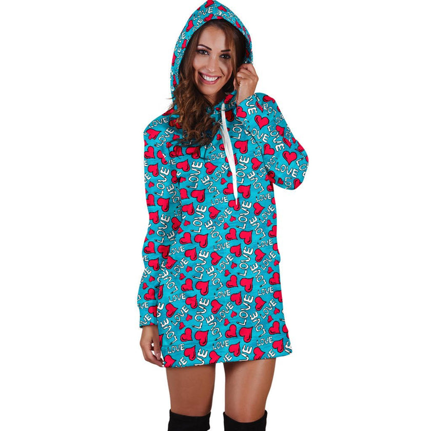 Women`s Hoodie Dress Hearts | Premium Ladies Hoodie Dress - Carbone's Marketplace