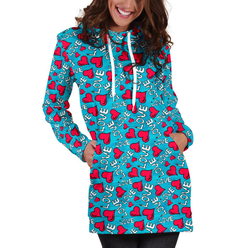 Women`s Hoodie Dress Hearts | Premium Ladies Hoodie Dress - Carbone's Marketplace