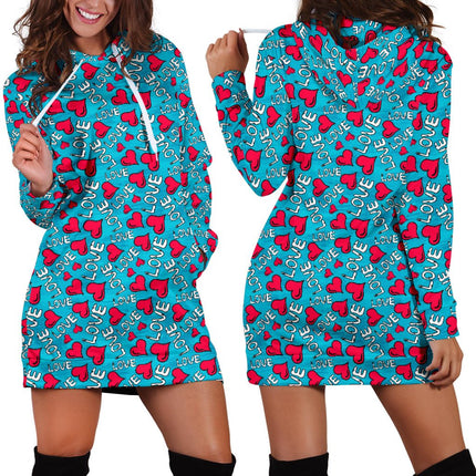 Women`s Hoodie Dress Hearts | Premium Ladies Hoodie Dress - Carbone's Marketplace