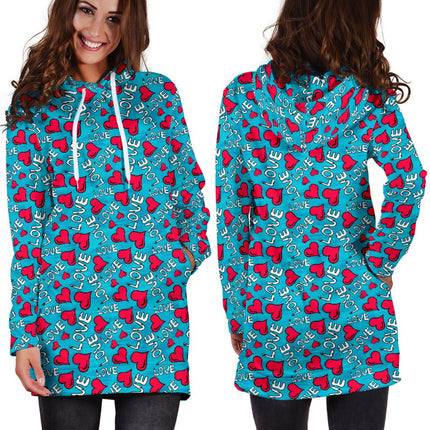 Women`s Hoodie Dress Hearts | Premium Ladies Hoodie Dress - Carbone's Marketplace