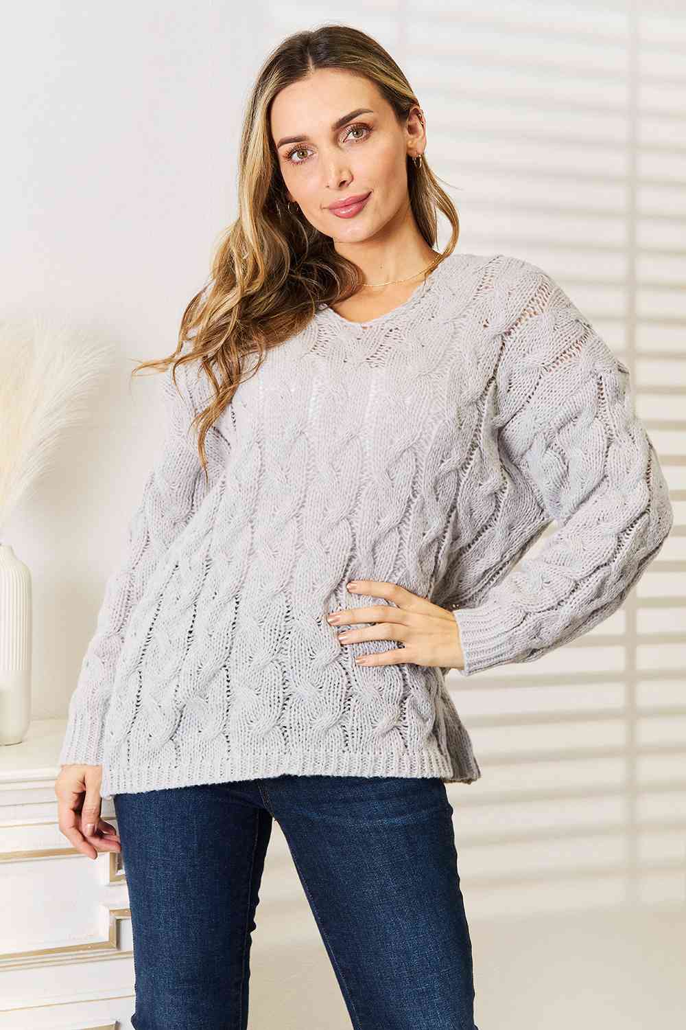 Woven Right Cable - Knit Hooded Sweater - Carbone's Marketplace