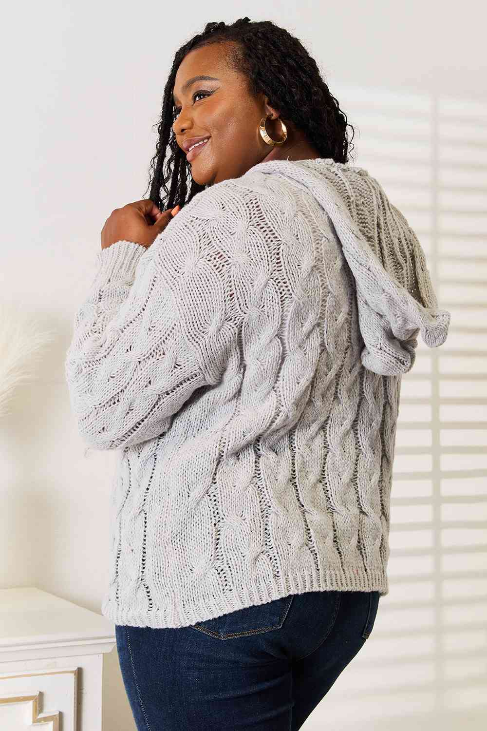 Woven Right Cable - Knit Hooded Sweater - Carbone's Marketplace