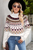 Woven Right Chevron Turtleneck Ribbed Trim Sweater - Carbone's Marketplace