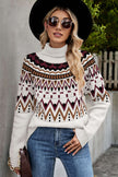 Woven Right Chevron Turtleneck Ribbed Trim Sweater - Carbone's Marketplace