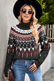 Woven Right Chevron Turtleneck Ribbed Trim Sweater - Carbone's Marketplace