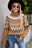 Woven Right Chevron Turtleneck Ribbed Trim Sweater - Carbone's Marketplace