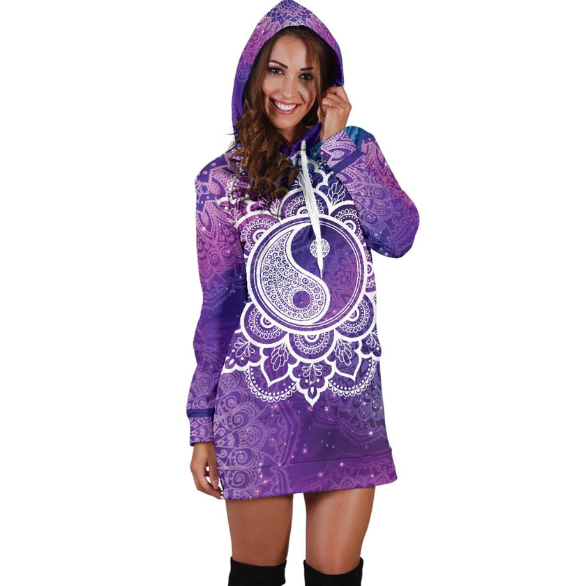 Yin Yang Mandala Hoodie Dress - Carbone's Marketplace