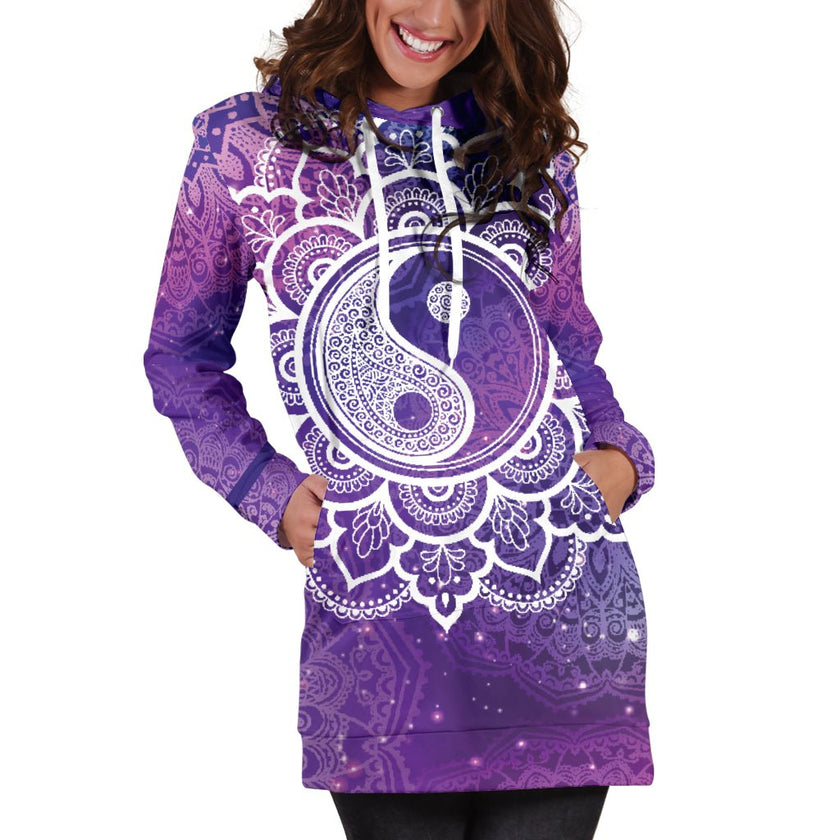 Yin Yang Mandala Hoodie Dress - Carbone's Marketplace