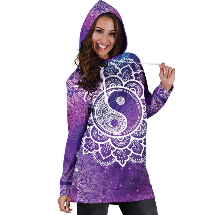 Yin Yang Mandala Hoodie Dress - Carbone's Marketplace