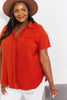 Zenana Full Size Summer Breeze Gauze Short Sleeve Shirt in Red Orange - Carbone's Marketplace