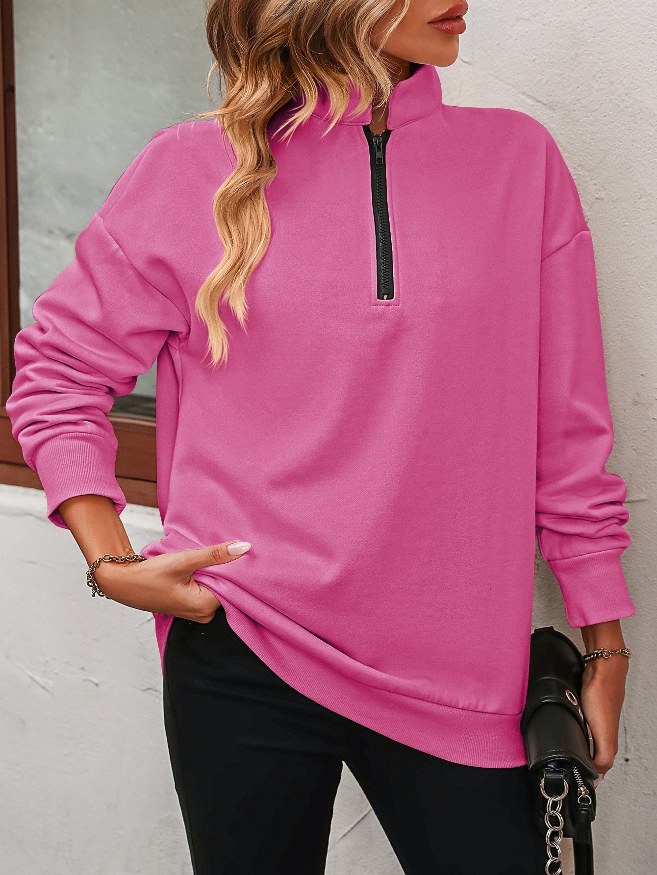 Zip - Up Dropped Shoulder Sweatshirt - Carbone's Marketplace