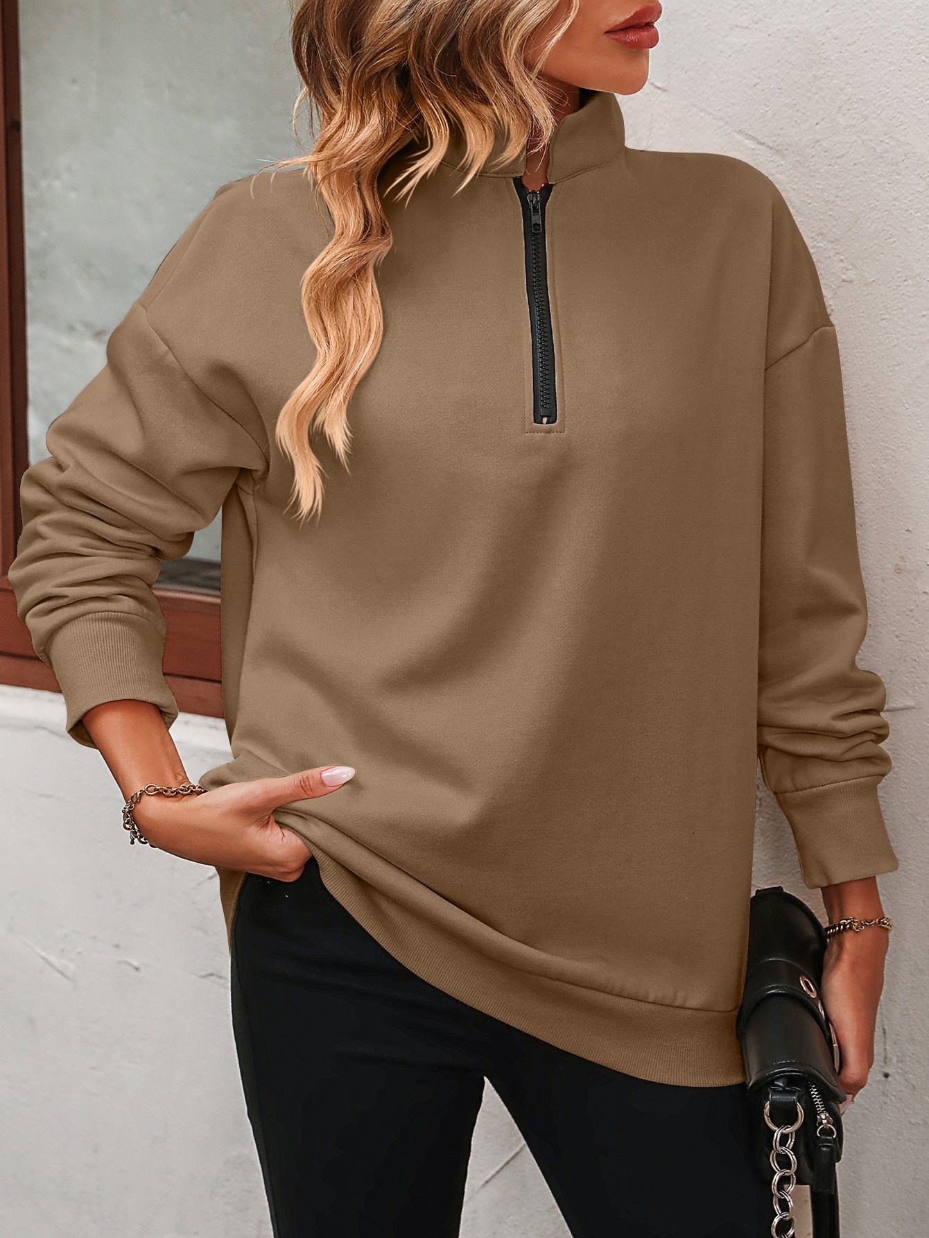 Zip - Up Dropped Shoulder Sweatshirt - Carbone's Marketplace