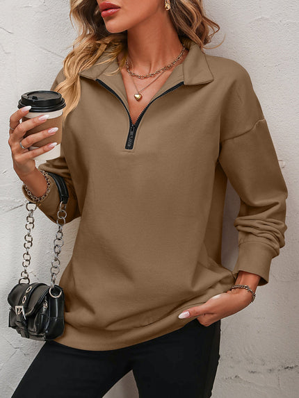 Zip - Up Dropped Shoulder Sweatshirt - Carbone's Marketplace