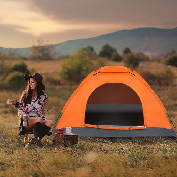 1-Person Waterproof Camping Dome Tent Automatic Pop Up Quick Shelter Outdoor Hiking Orange - Carbone's Marketplace