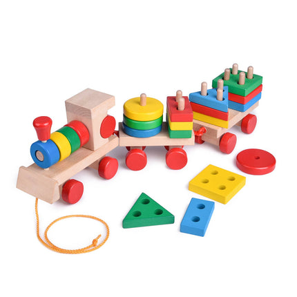 15.5 Inches Wooden Train Shape Sorter and Stacking ToysHeart - Carbone's Marketplace