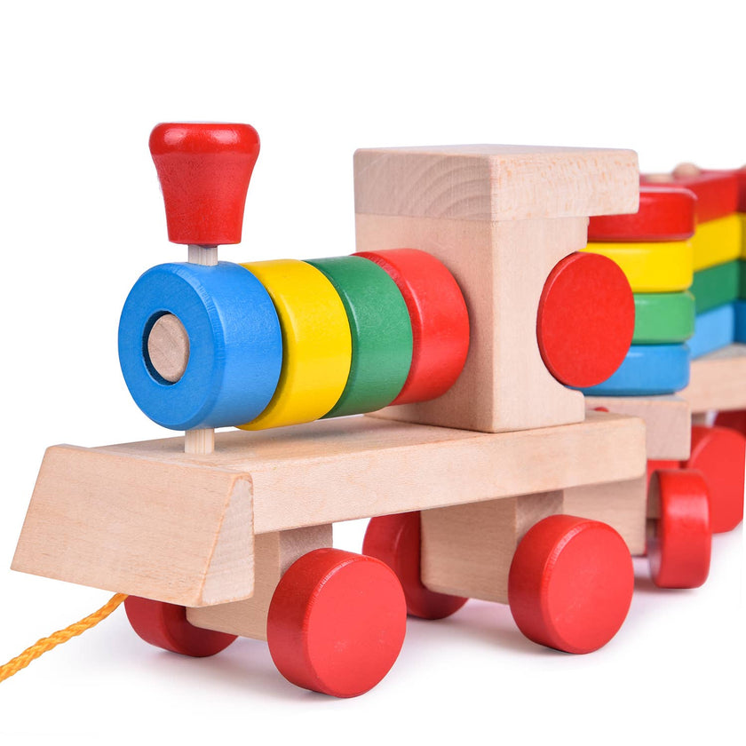 15.5 Inches Wooden Train Shape Sorter and Stacking ToysHeart - Carbone's Marketplace