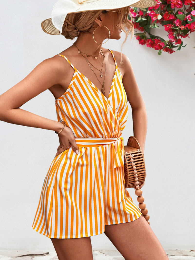 Striped Tie Waist Spaghetti Strap Romper | Trendy, Chic and Stylish | Summer Wear