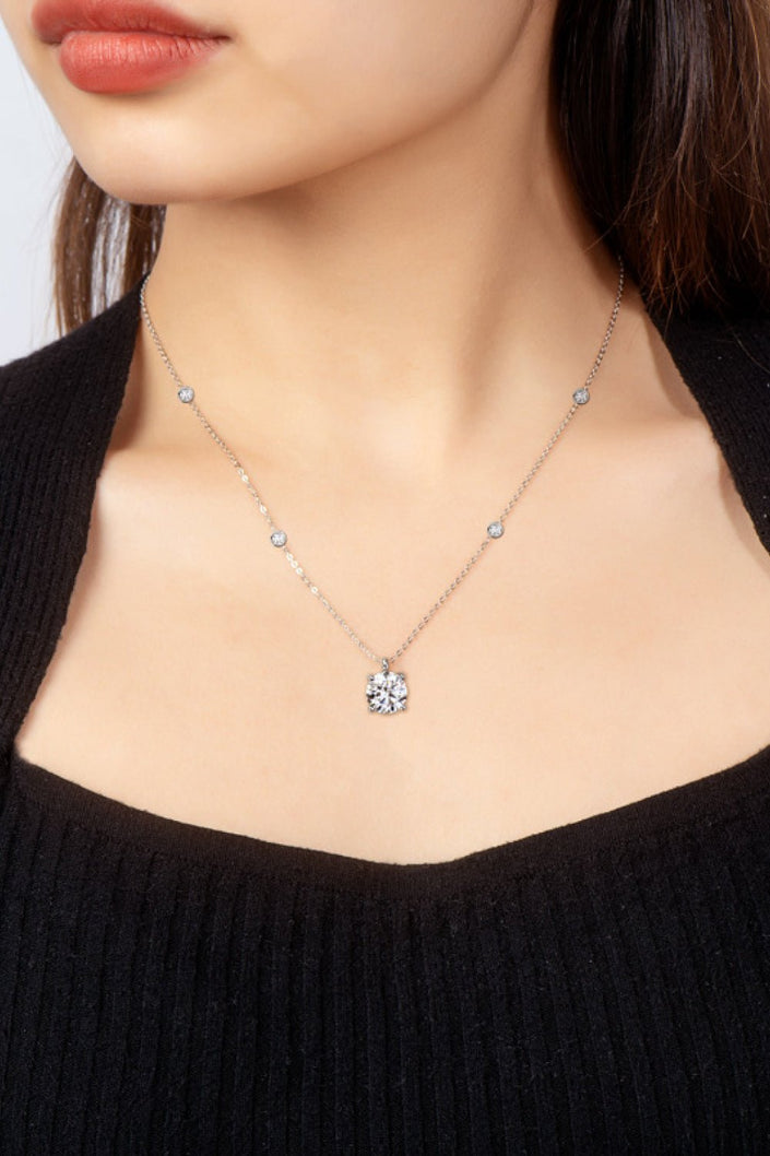 2 Carat Moissanite 4-Prong 925 Sterling Silver Necklace - Carbone's Marketplace