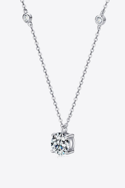 2 Carat Moissanite 4-Prong 925 Sterling Silver Necklace - Carbone's Marketplace