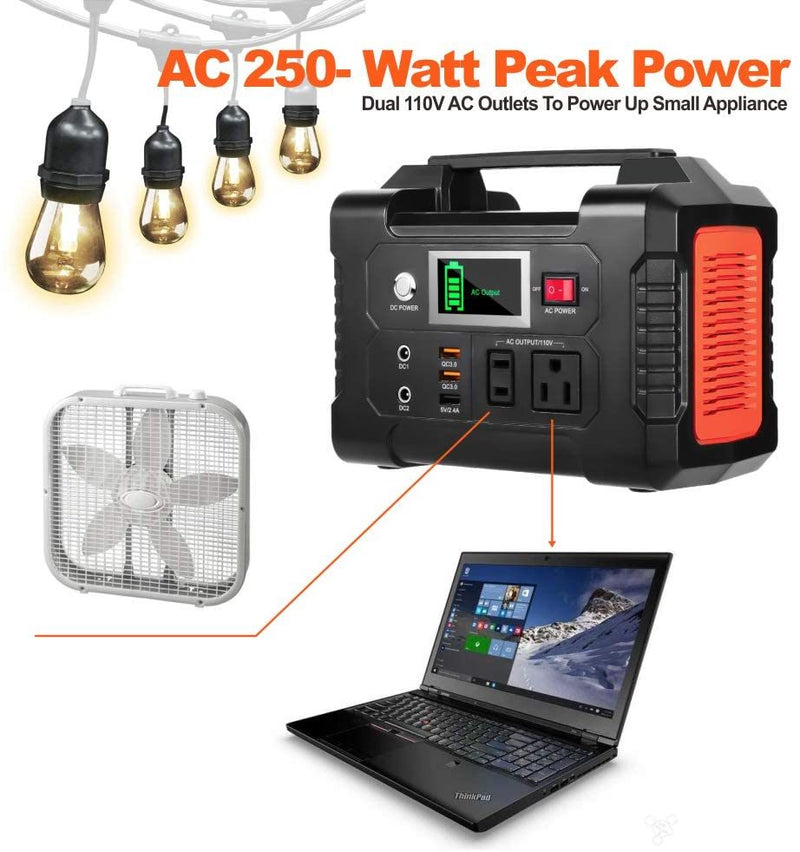200W Portable Power Station, FlashFish 40800mAh Solar Generator with 110V AC Outlet/2 DC Ports/3 USB Ports, Backup Battery Pack Power Supply for CPAP Outdoor Advanture Load Trip Camping Emergency - Carbone&