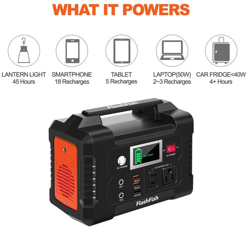 200W Portable Power Station, FlashFish 40800mAh Solar Generator with 110V AC Outlet/2 DC Ports/3 USB Ports, Backup Battery Pack Power Supply for CPAP Outdoor Advanture Load Trip Camping Emergency - Carbone&