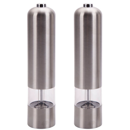 2pcs Stainless Steel Electric Automatic Pepper Mills Salt Grinder Silver - Carbone's Marketplace