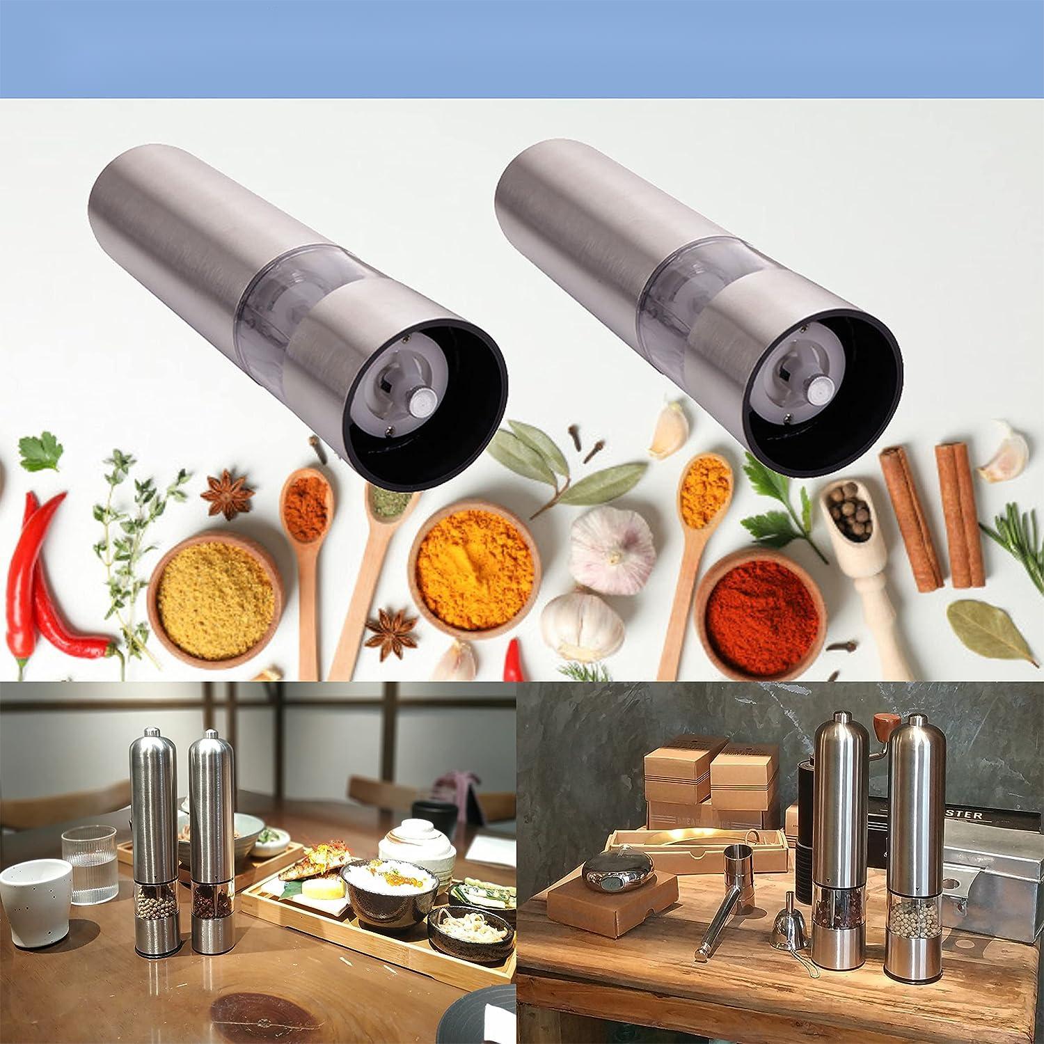 2pcs Stainless Steel Electric Automatic Pepper Mills Salt Grinder Silver - Carbone's Marketplace