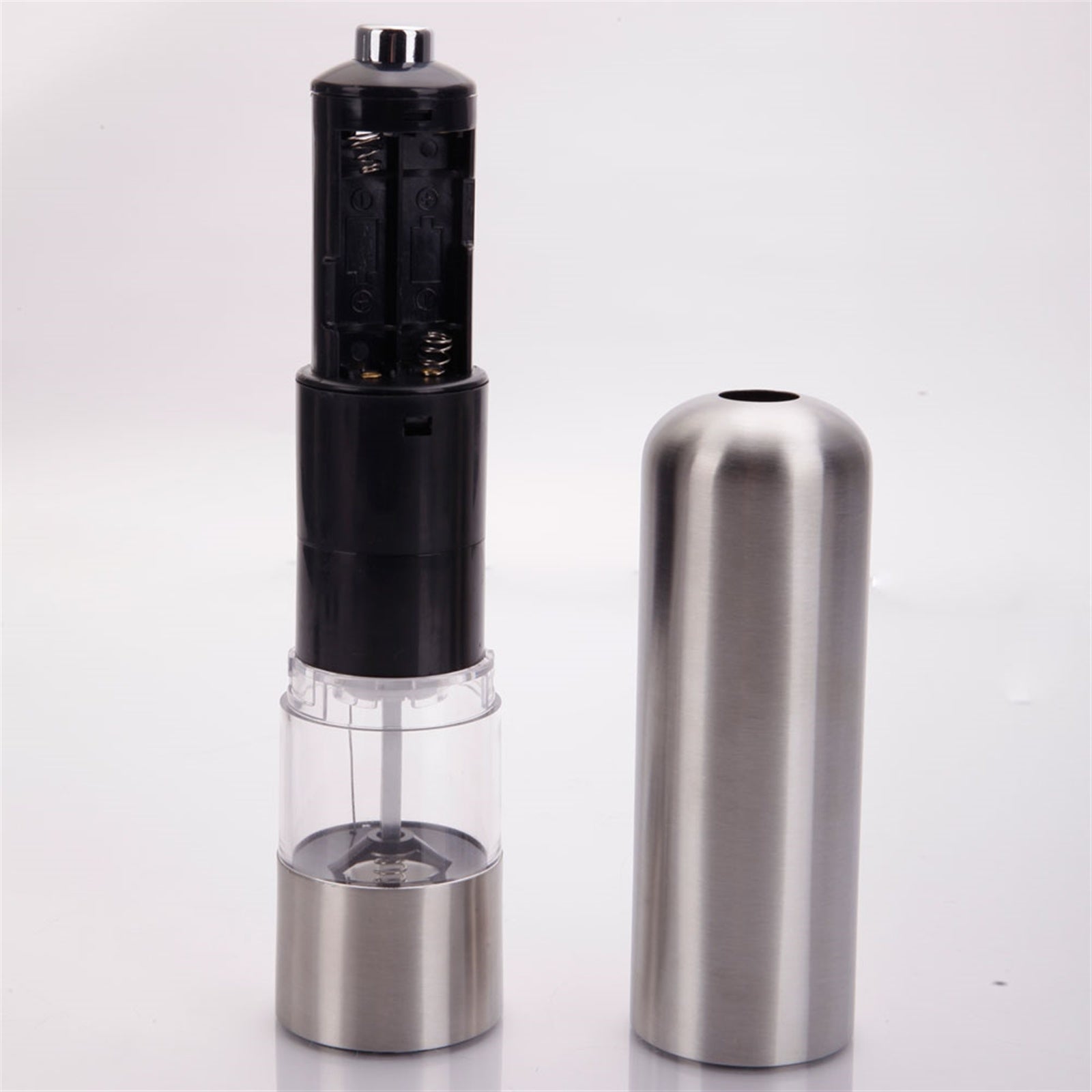 2pcs Stainless Steel Electric Automatic Pepper Mills Salt Grinder Silver - Carbone's Marketplace