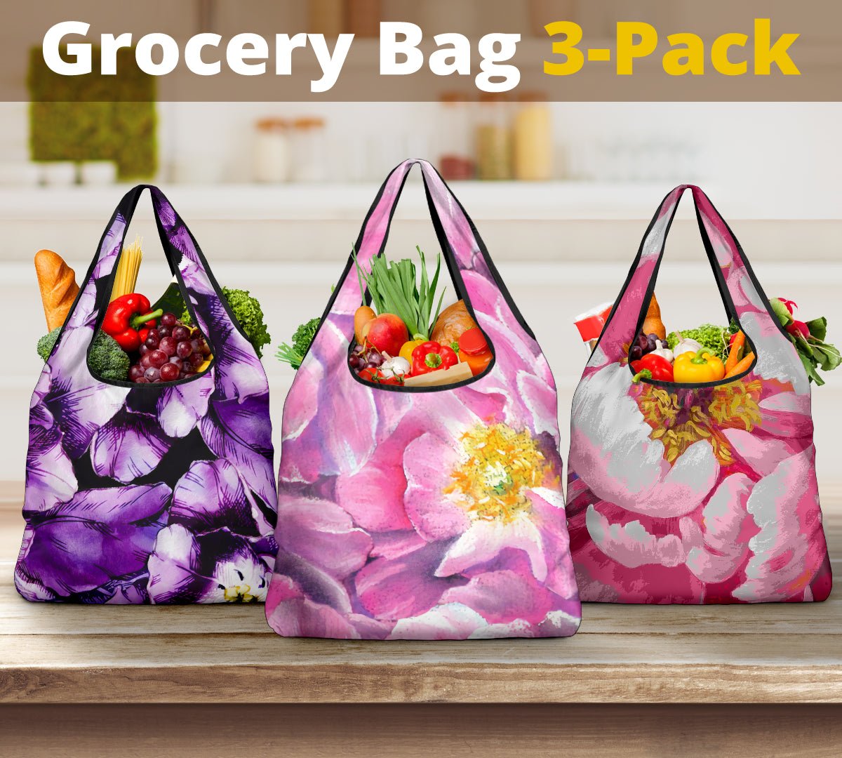 3 Floral Grocery Bags - Carbone's Marketplace