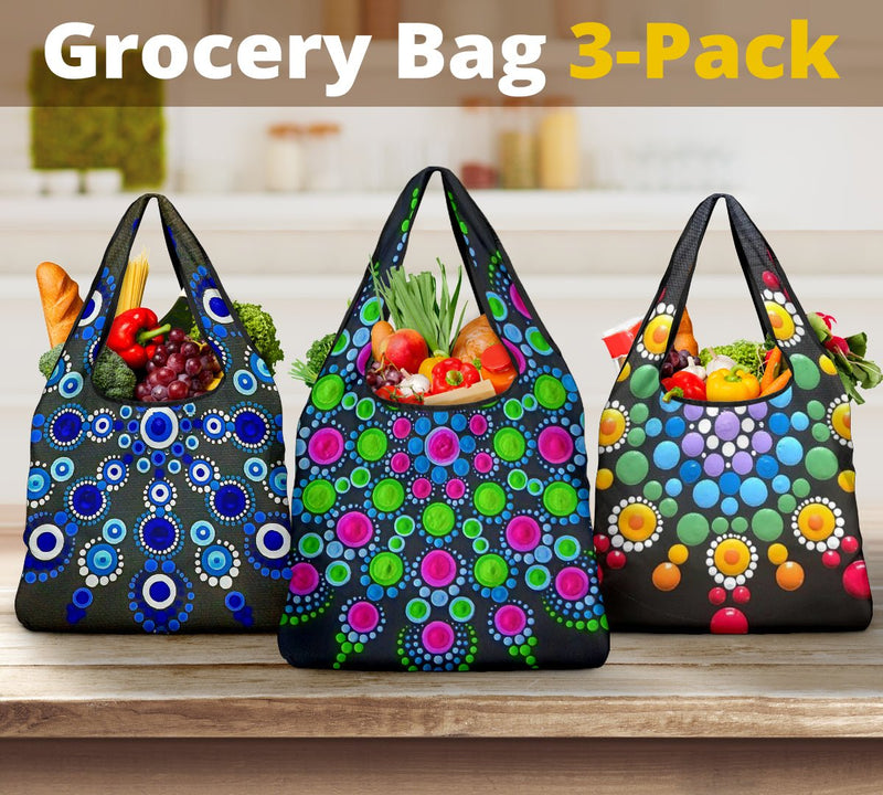 3 Mandala Grocery Bags` - Carbone&