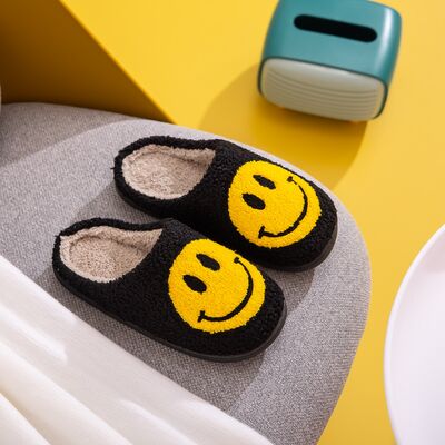 Melody Smiley Face Slippers- Black & Yellow