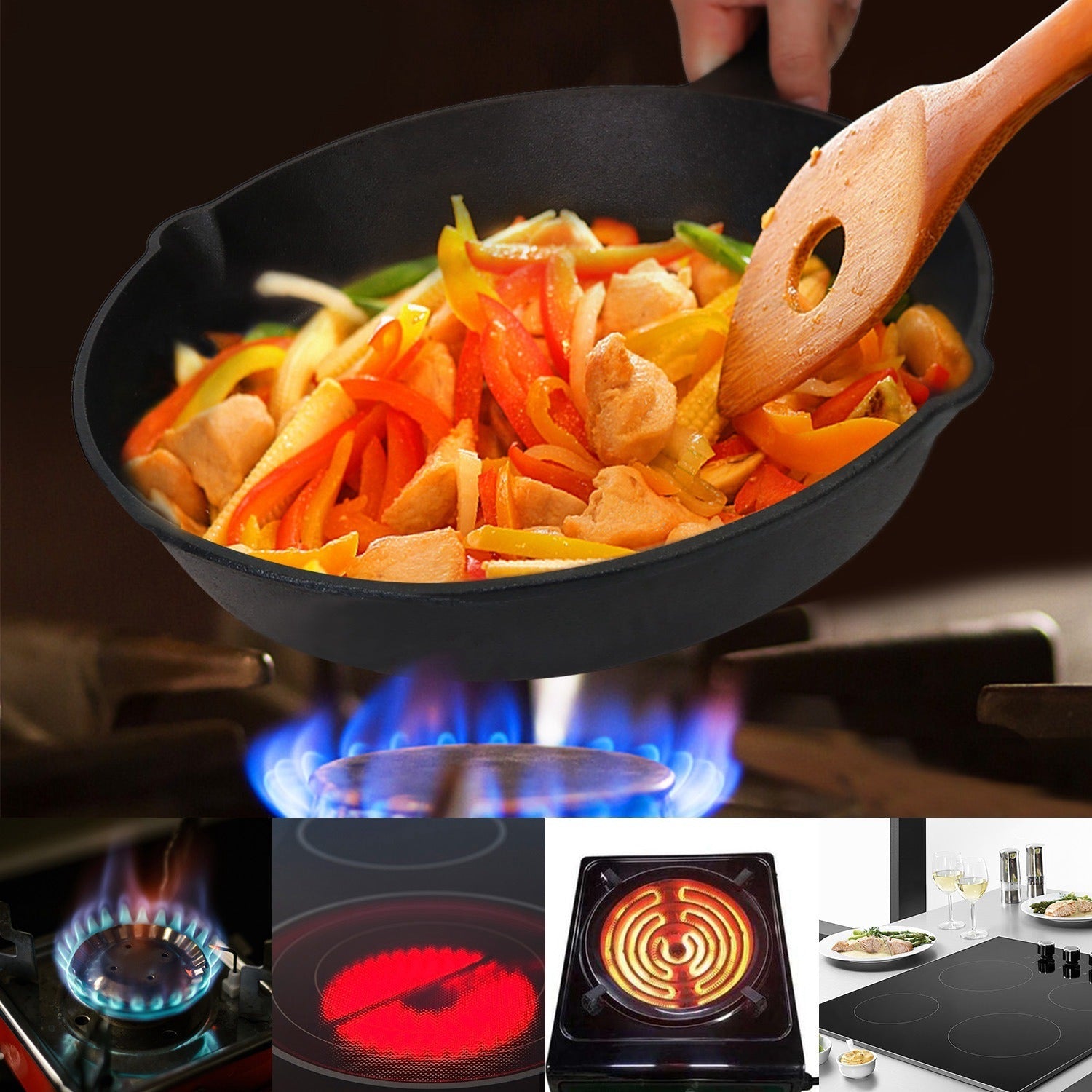 3Pcs Pre-Seasoned Cast Iron Skillet Set 6/8/10in Non-Stick Oven Safe Cookware Heat-Resistant Frying Pan - Carbone's Marketplace