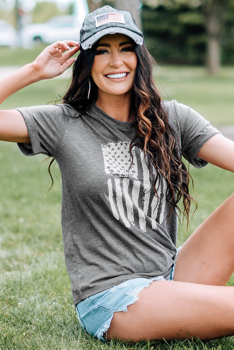 US Flag Graphic Cuffed Sleeve Tee